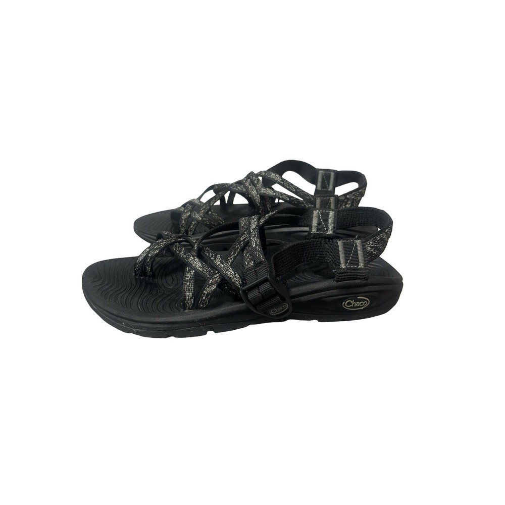 Chaco Z/Cloud X2 Women 9 Black Gray Patterned Strappy Toe Loop Hiking Sandals